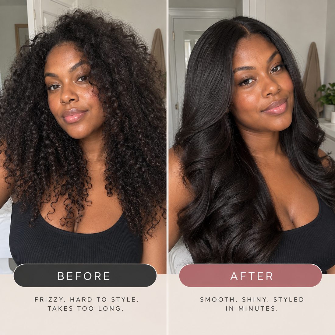 Before and after: curly hair smoothed with the MSK 5-in-1 Air Styler
