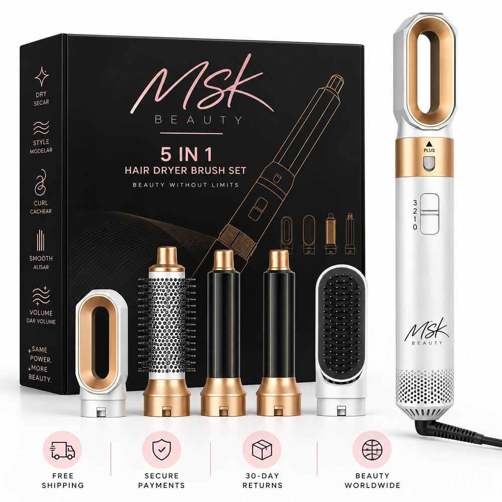 MSK Beauty 5-in-1 Hair Dryer Brush in White Gold on a white background