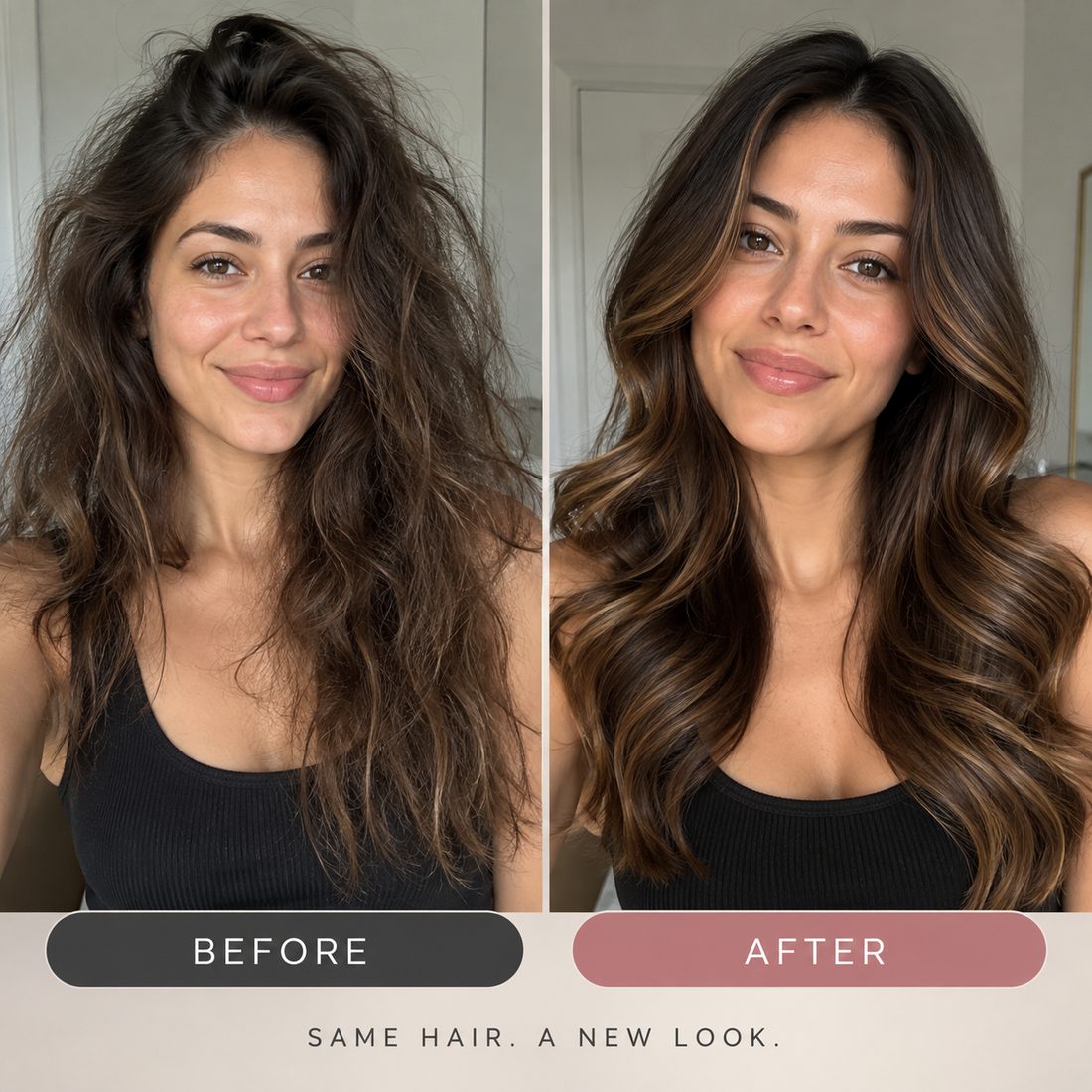 Before and after: frizz controlled with the MSK 5-in-1 Air Styler